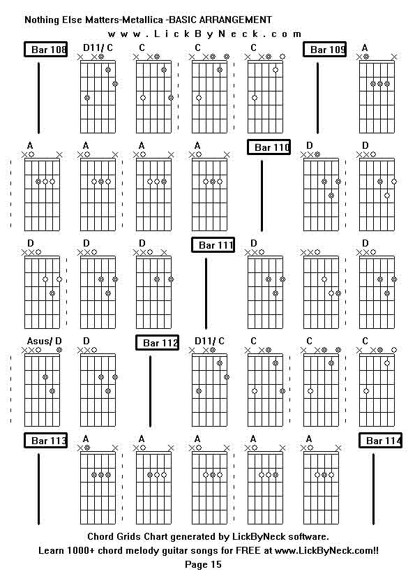 Chord Grids Chart of chord melody fingerstyle guitar song-Nothing Else Matters-Metallica -BASIC ARRANGEMENT,generated by LickByNeck software.